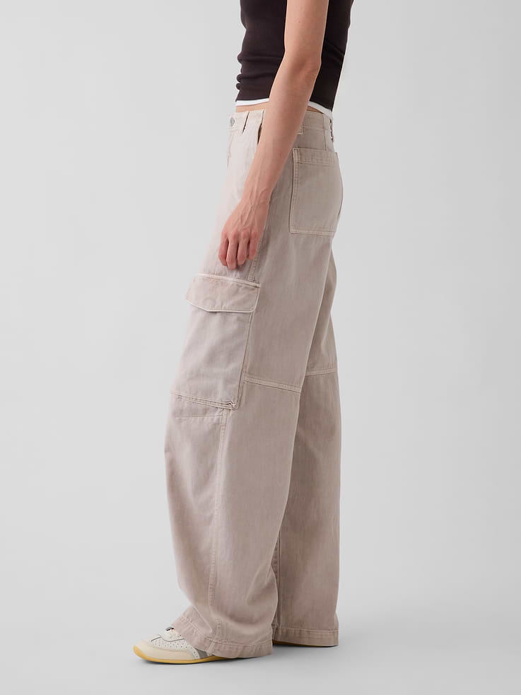 L'image numéro 3 présente Pantalon cargo ballon à taille basse en sergé