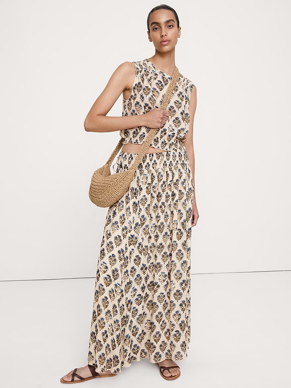 Smocked Georgette Maxi Skirt
