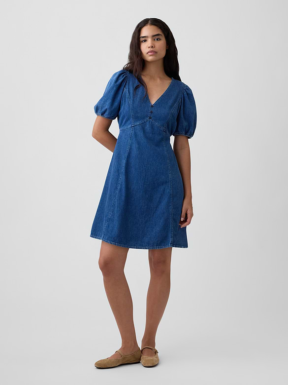 Denim Puff Sleeve Mini Dress