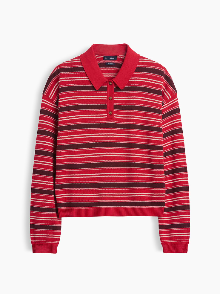 Image number 5 showing, 100% Cotton Relaxed Polo Sweater