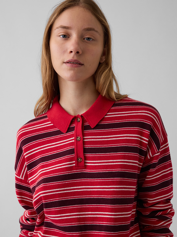 100% Cotton Relaxed Polo Sweater