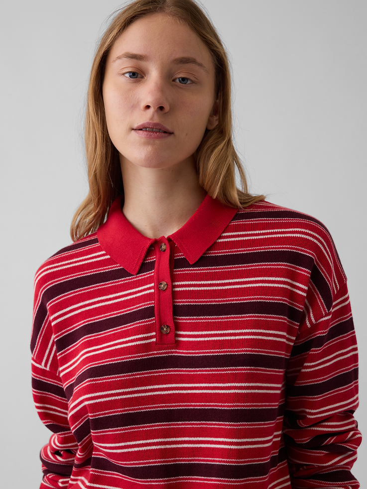 Image number 4 showing, 100% Cotton Relaxed Polo Sweater