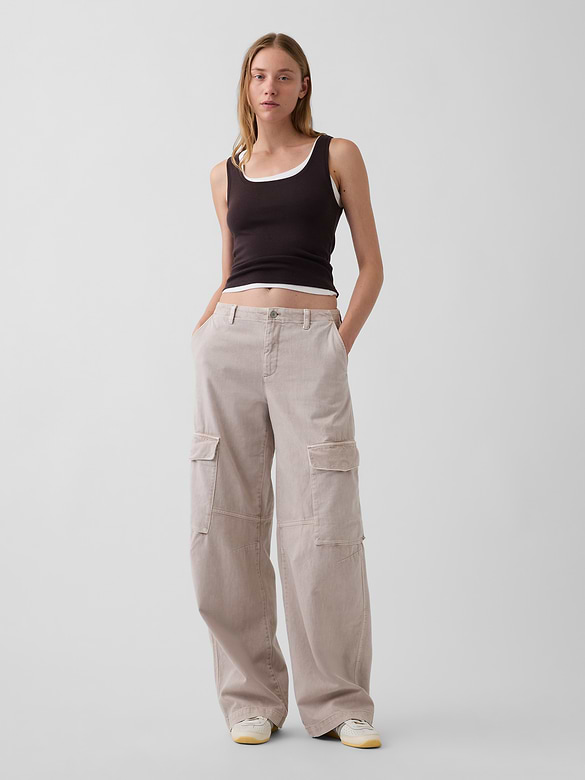 Low Rise Twill Baggy Barrel Cargo Pants