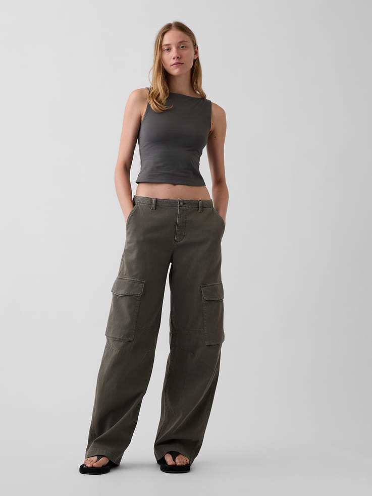 L'image numéro 1 présente Pantalon cargo ballon à taille basse en sergé