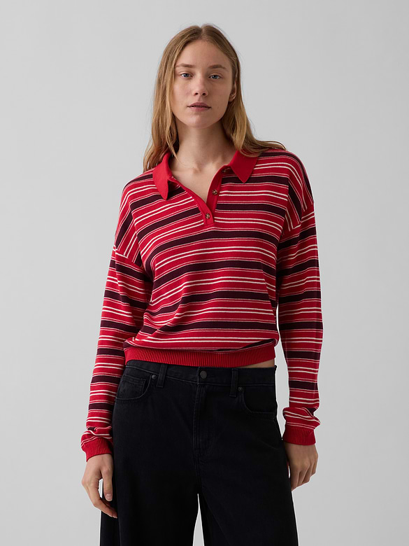 100% Cotton Relaxed Polo Sweater