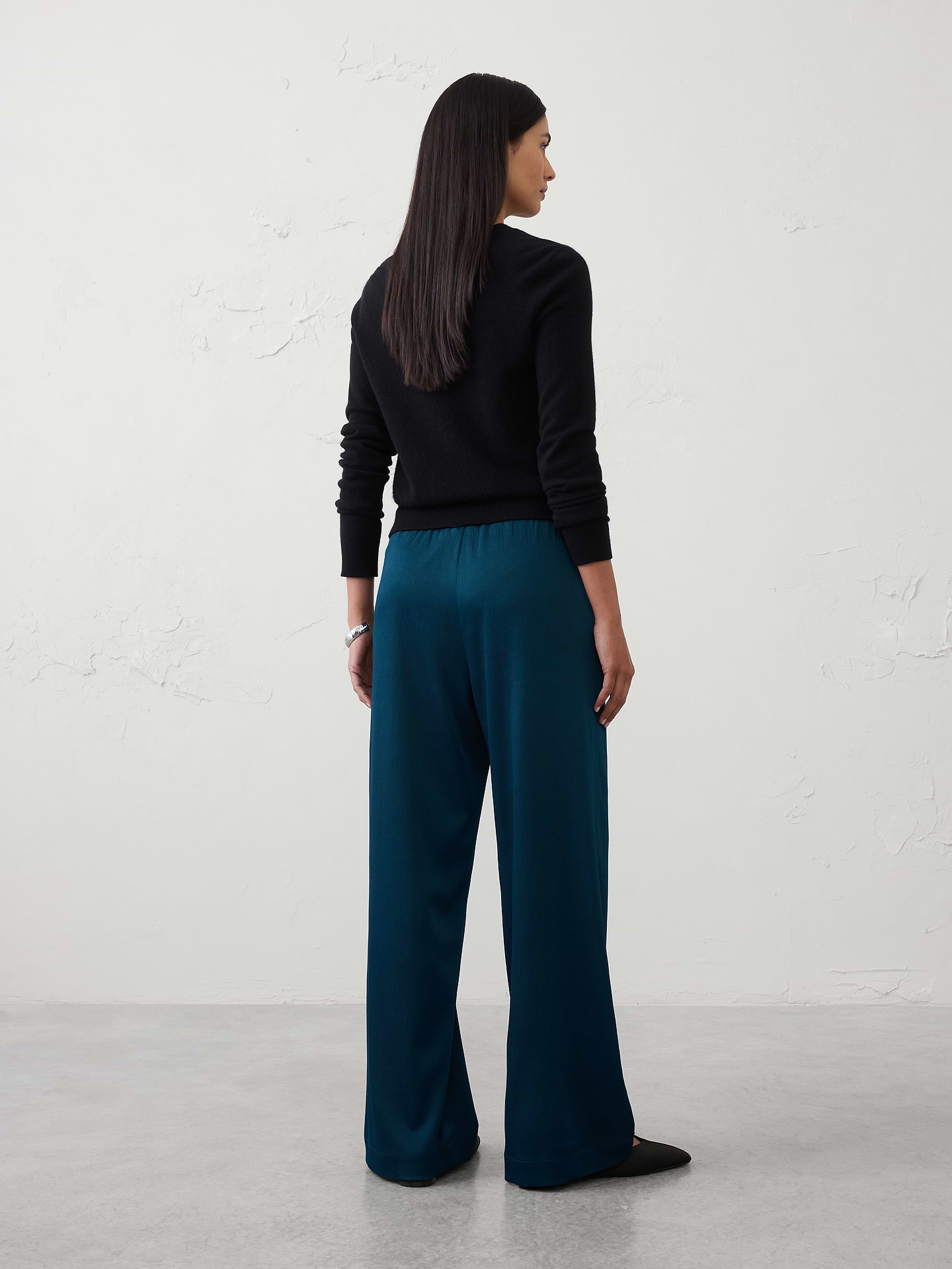 Image number 2 showing, Wide-Leg High-Rise Crinkle Satin Pull-On Pant