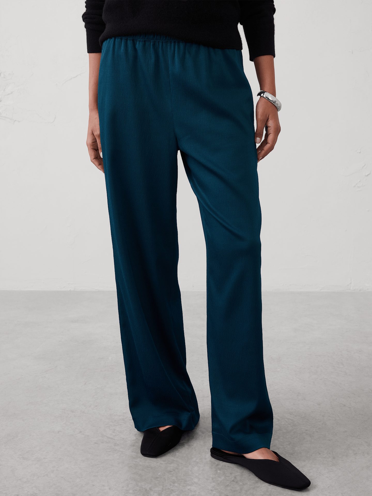 Image number 3 showing, Wide-Leg High-Rise Crinkle Satin Pull-On Pant