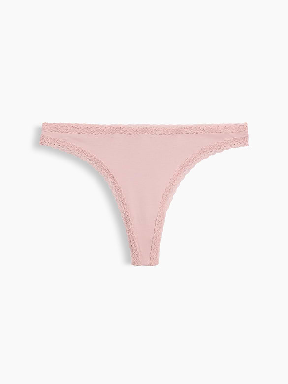 SoftMade Organic Stretch Cotton Lace-Trim Thong