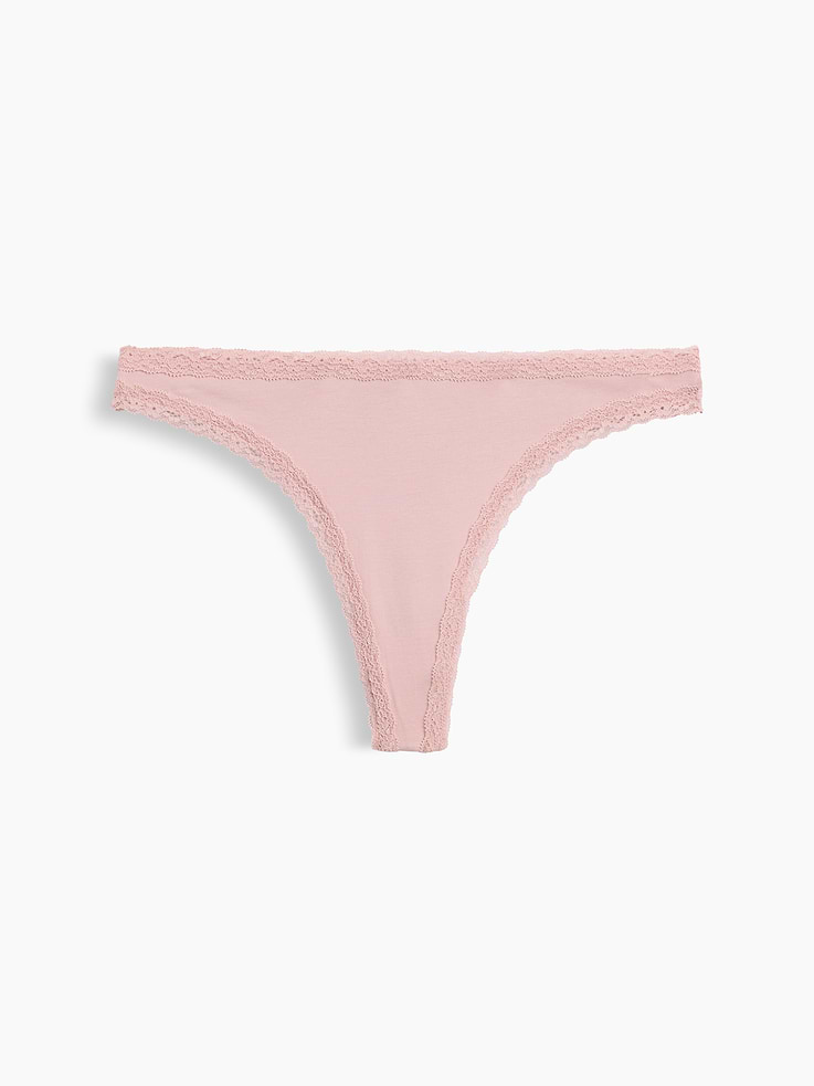 Image number 5 showing, SoftMade Organic Stretch Cotton Lace-Trim Thong