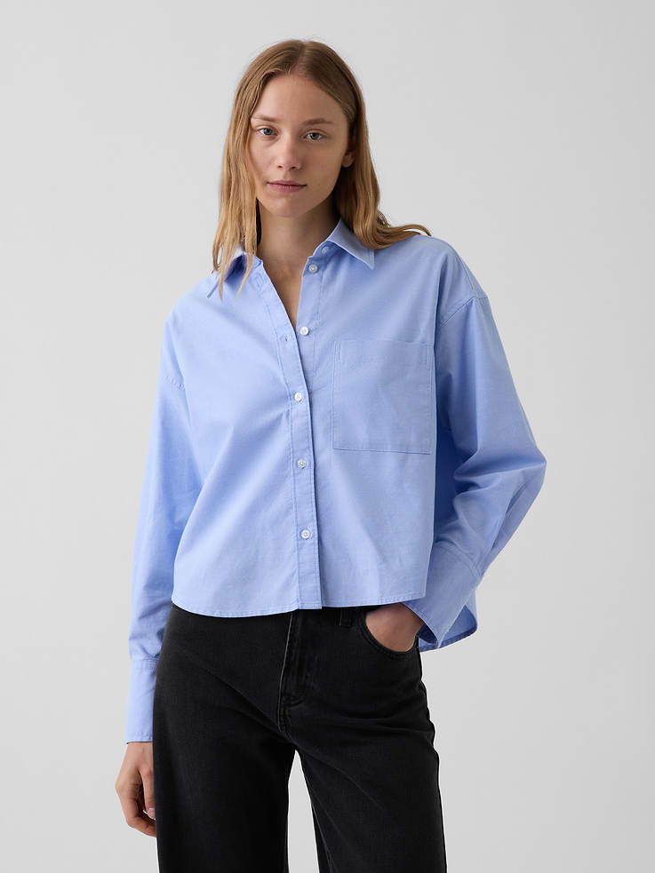 Image number 1 showing, Organic Cotton Oversized Crop Oxford Shirt