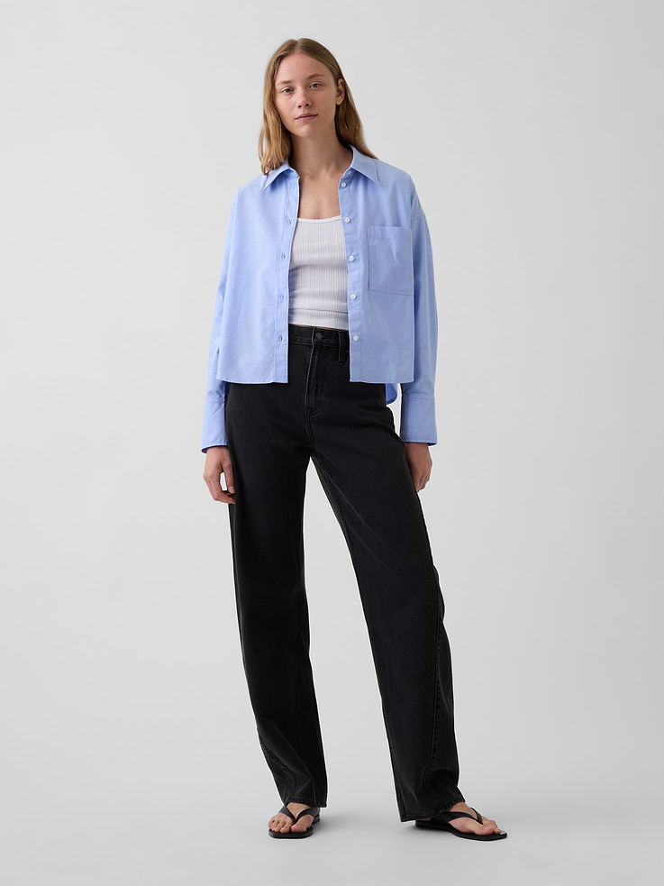 Image number 2 showing, Organic Cotton Oversized Crop Oxford Shirt