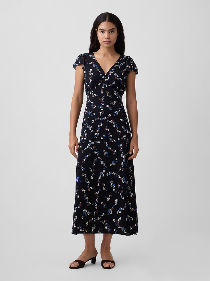 Image number 1 showing, Flutter Sleeve V-Neck Midi Dress