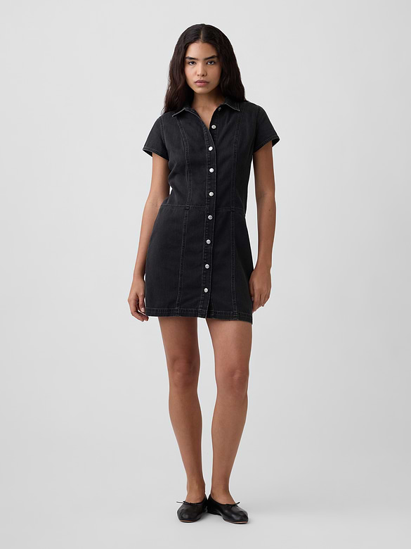 Denim Button-Front Mini Dress