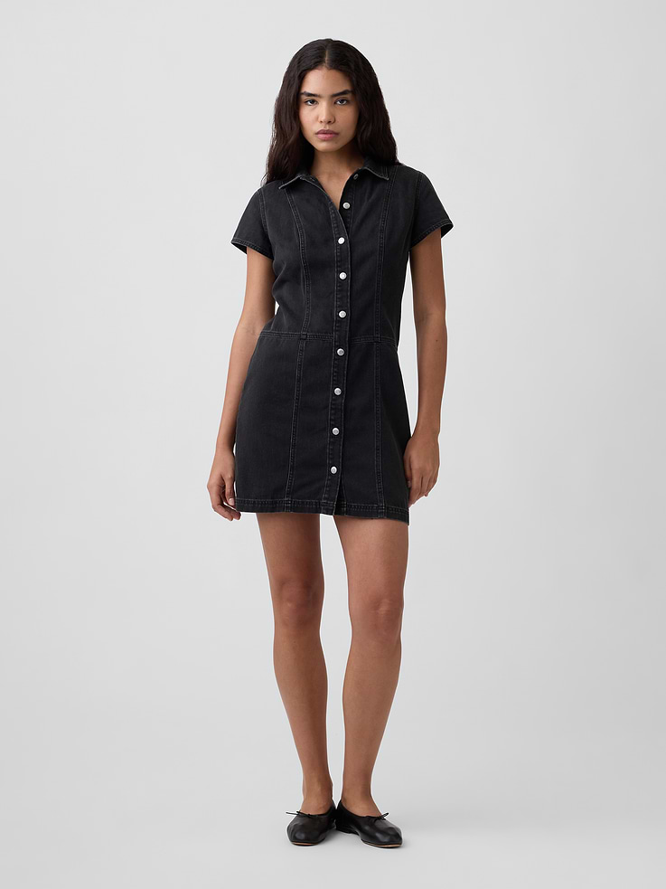 Image number 1 showing, Denim Button-Front Mini Dress