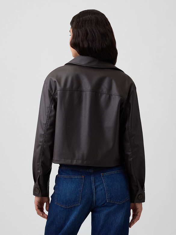 Relaxed Cropped Vegan-Leather Jacket