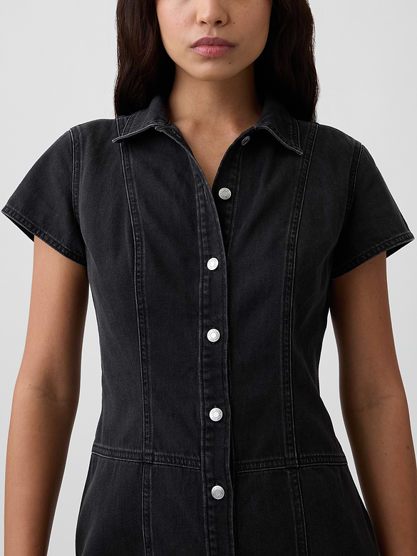 Denim Button-Front Mini Dress