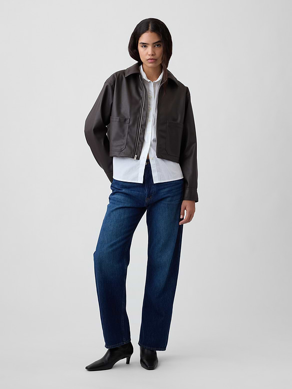 Relaxed Cropped Vegan-Leather Jacket