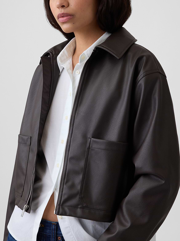 Relaxed Cropped Vegan-Leather Jacket