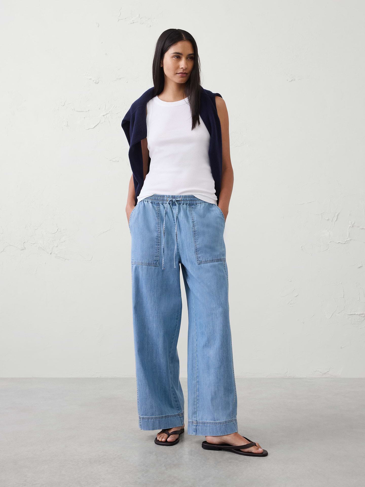 Image number 1 showing, Wide-Leg Mid-Rise Pull-On Utility Jean