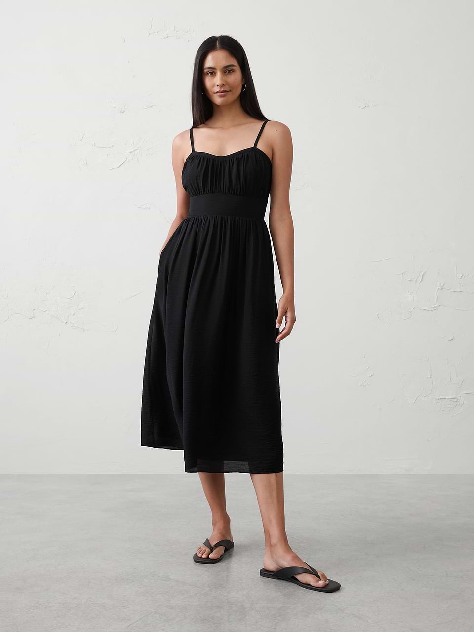 empire waist dress midi Women's Empire-Waist Black Regular Size L Fluid Drape That Moves RUMIA Women Casual Dresses priority-01-floral-ribbon-cotton-halter-ankle-gown-optic-white-blue Size:PXS empire waist dress vs a line