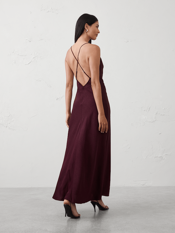Satin Cowl-Neck Maxi Dress