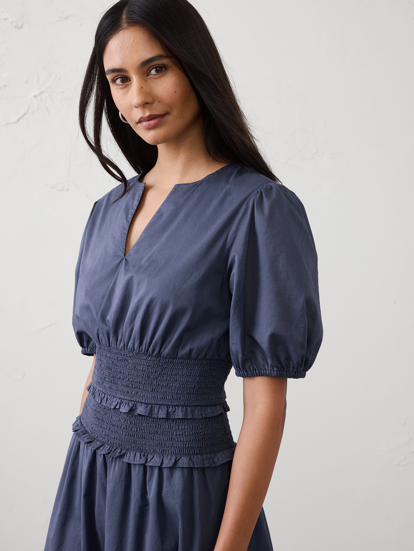 Image number 3 showing, Puff-Sleeve Smocked-Waist Midi Dress