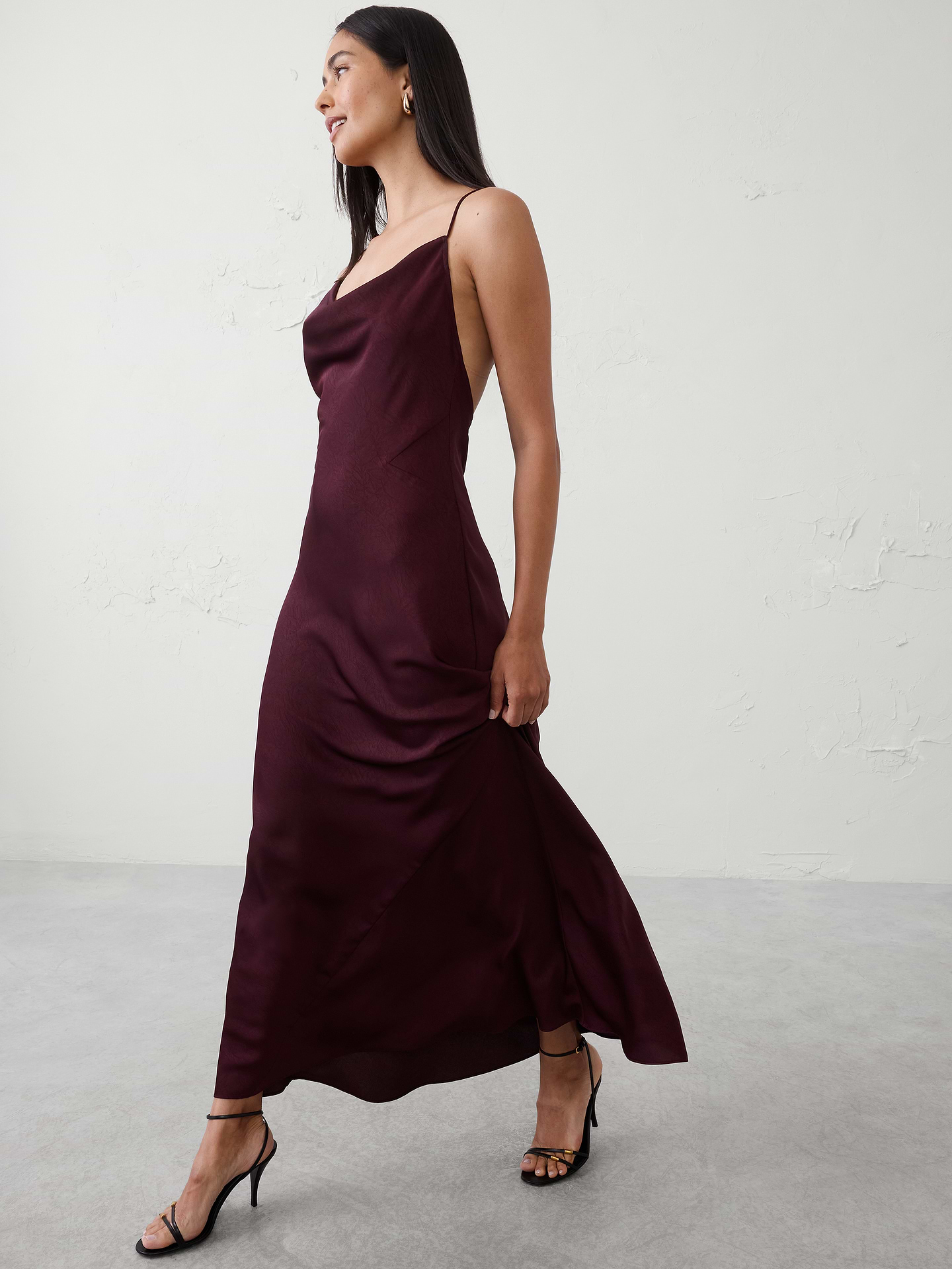 Image number 1 showing, Satin Cowl-Neck Maxi Dress