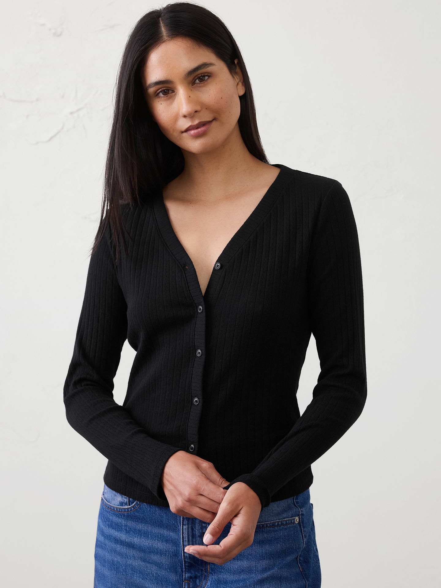 Image number 1 showing, Pointelle Ribbed Cardigan