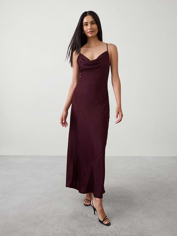 Satin Cowl-Neck Maxi Dress