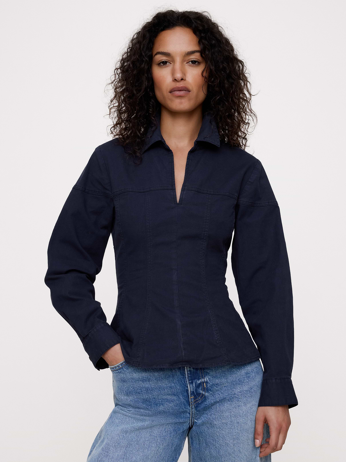Stretch-Cotton Pleated-Waist Top