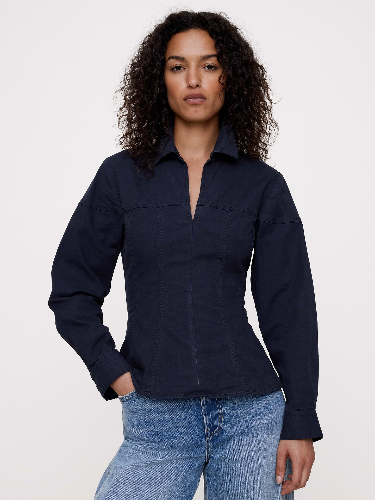 L'image numéro 1 présente Haut à taille plissée en coton extensible