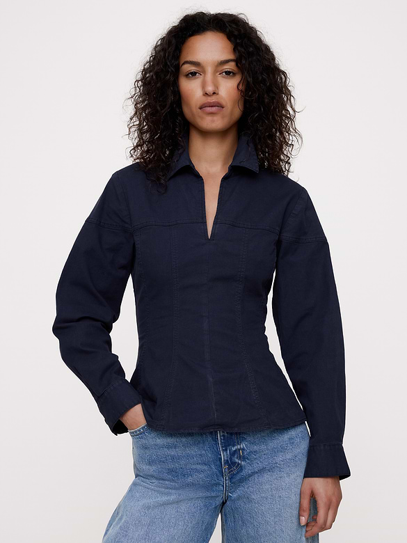 Stretch-Cotton Pleated-Waist Top