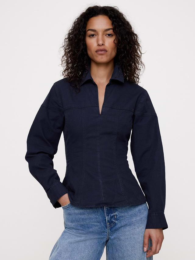 Stretch-Cotton Pleated-Waist Top