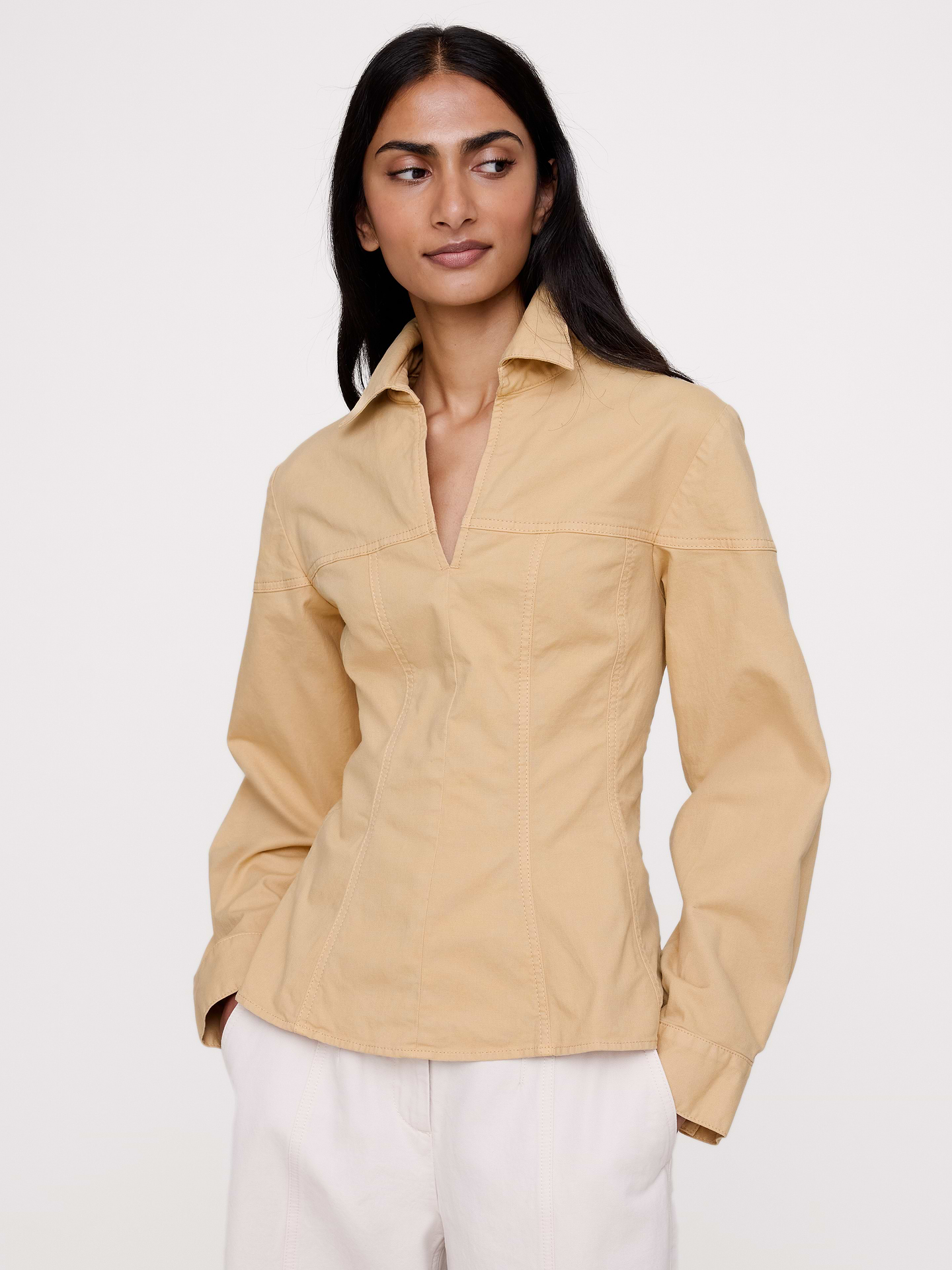 L'image numéro 1 présente Haut à taille plissée en coton extensible
