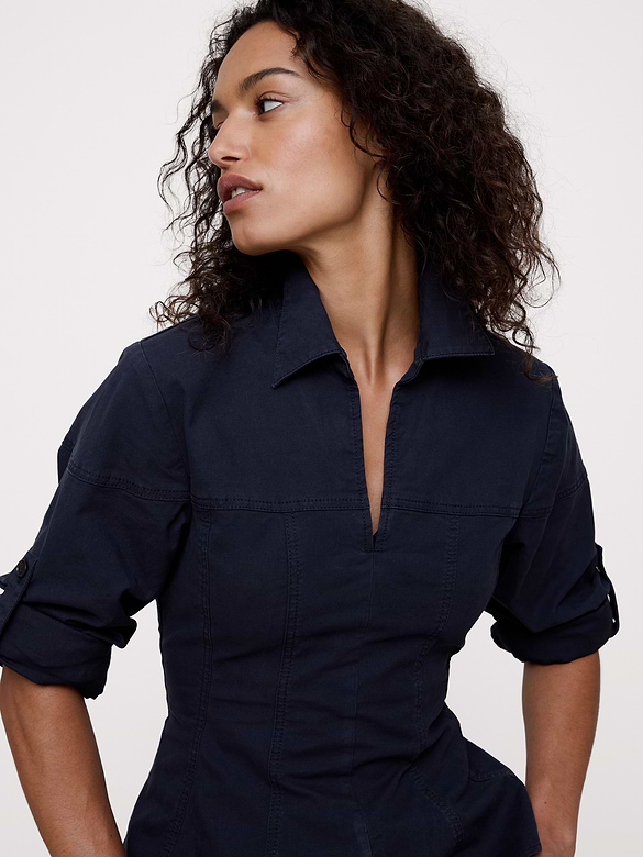 Stretch-Cotton Pleated-Waist Top