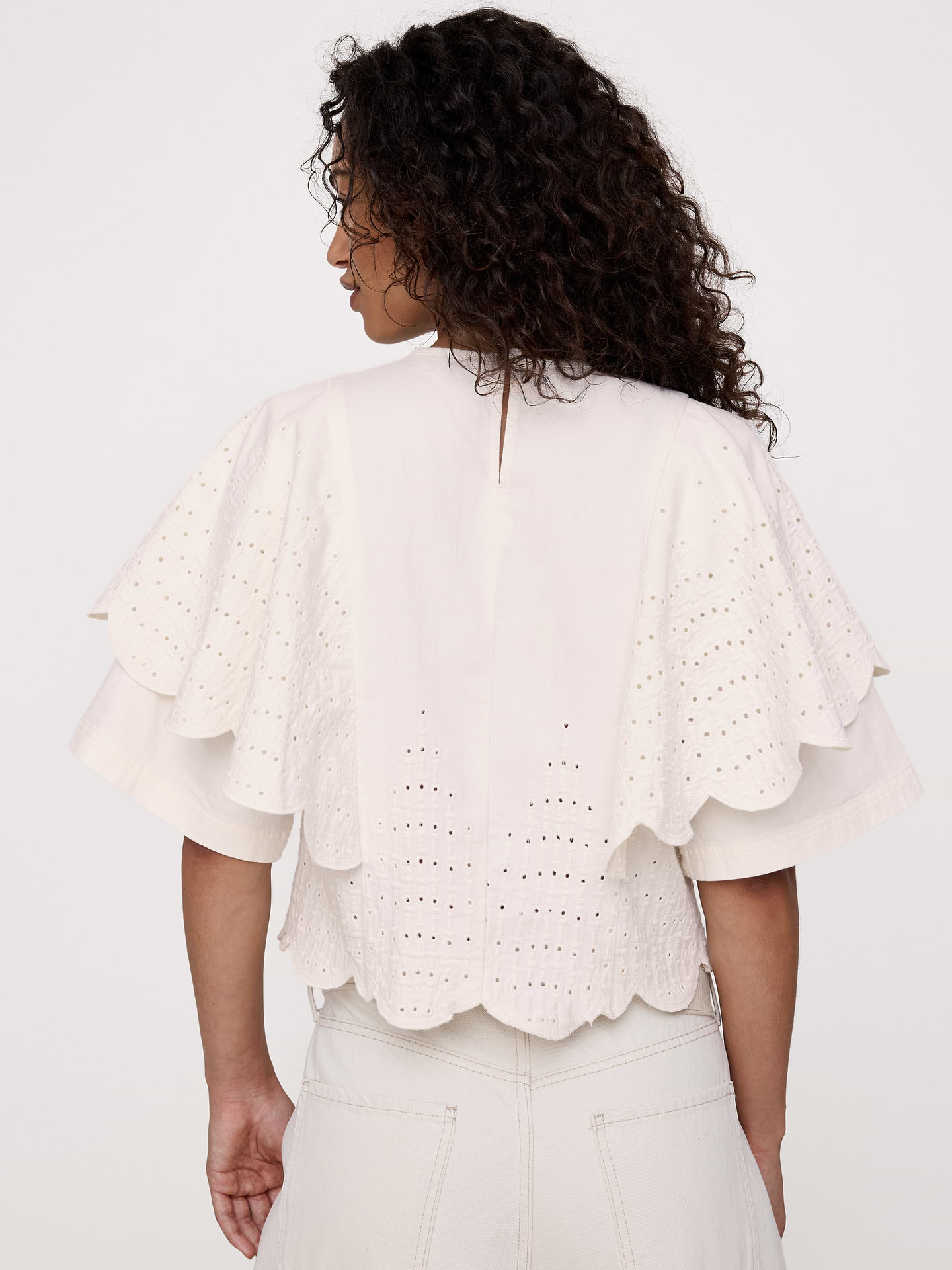 Image number 2 showing, Eyelet Chambray Ruffle-Sleeve Top