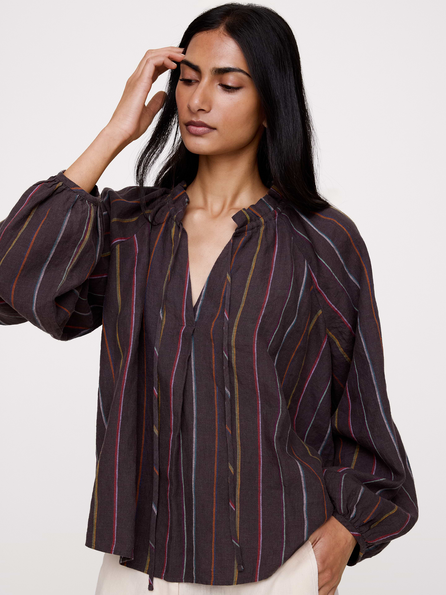 Image number 1 showing, Linen Ruffle-Neck Top