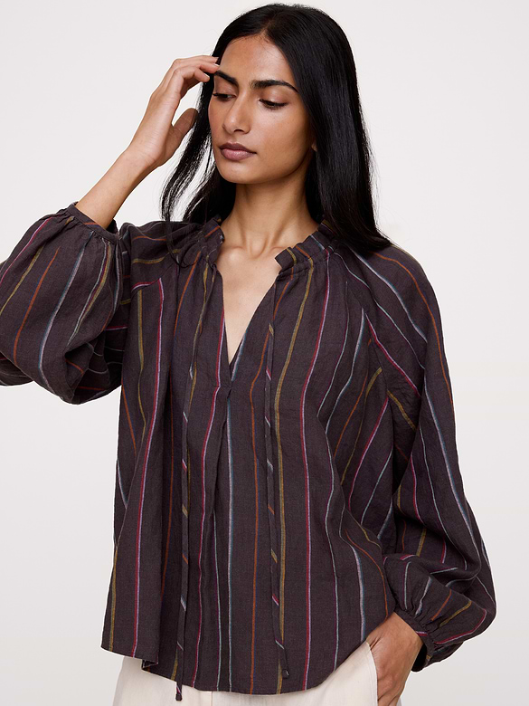 Linen Ruffle-Neck Top