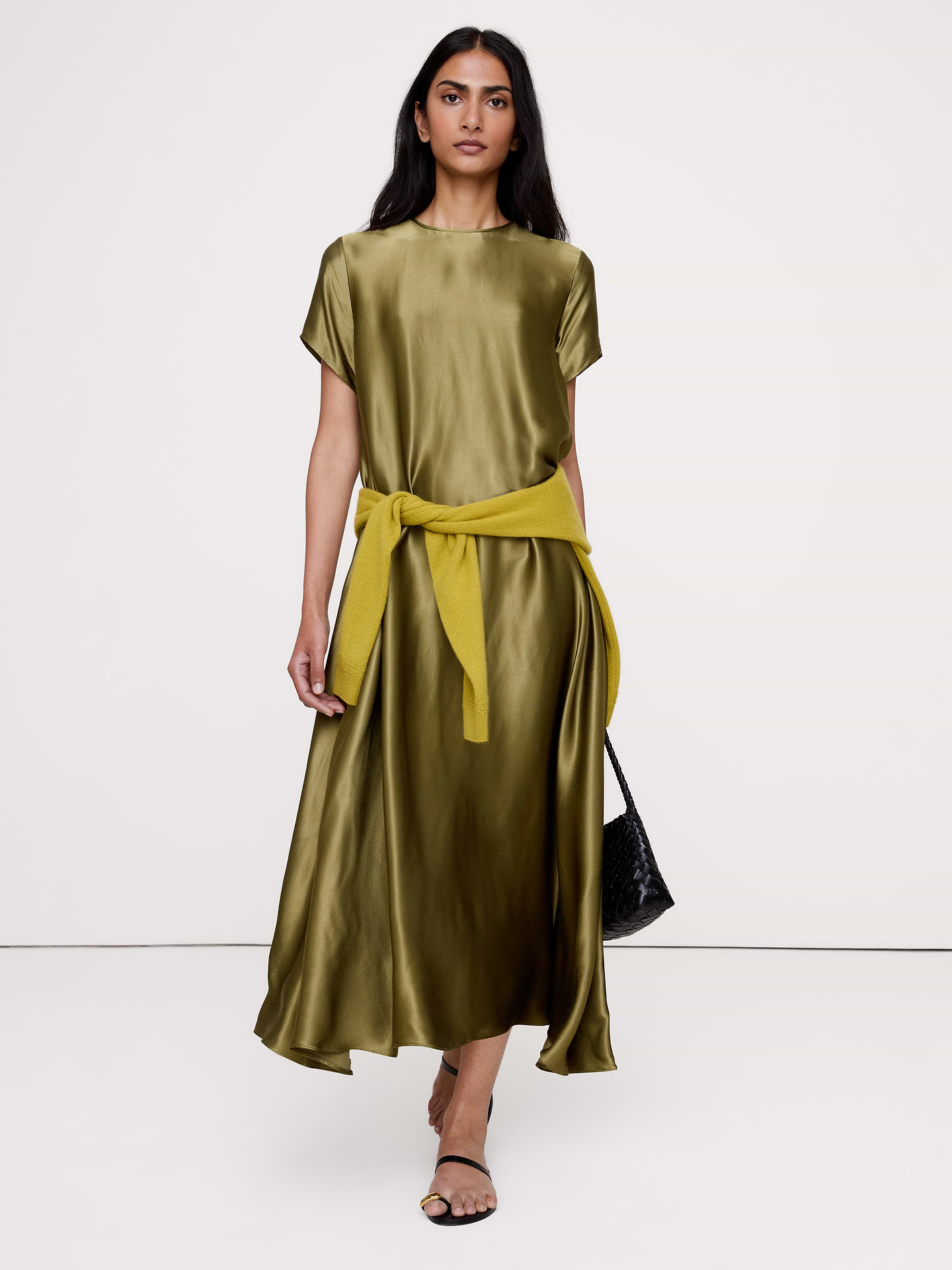Image number 1 showing, Italian Satin Trapeze Dress