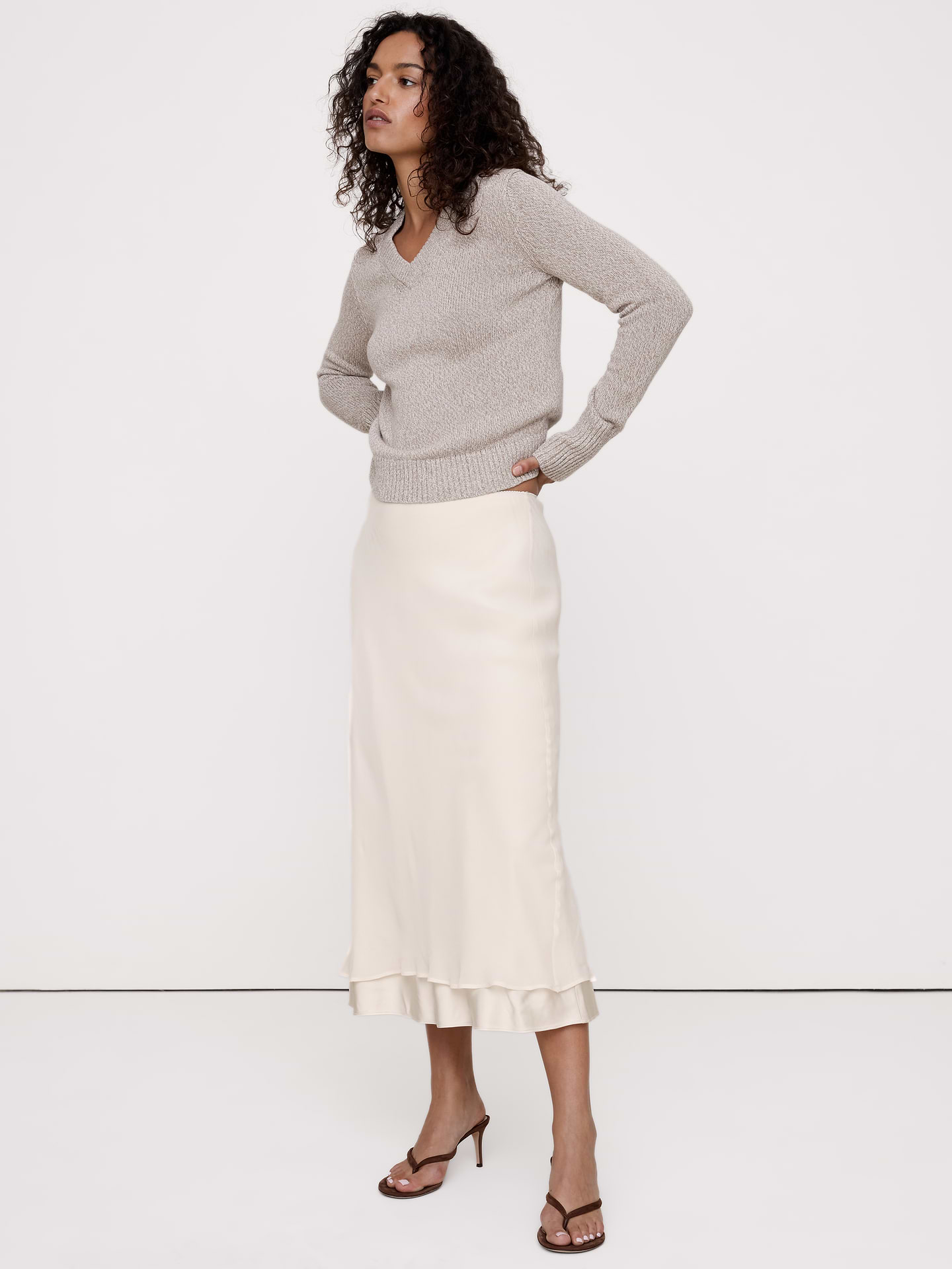 Image number 1 showing, Layered Georgette-Satin Maxi Skirt
