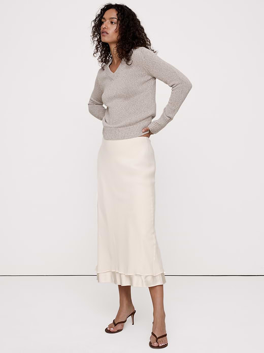 Layered Georgette-Satin Maxi Skirt