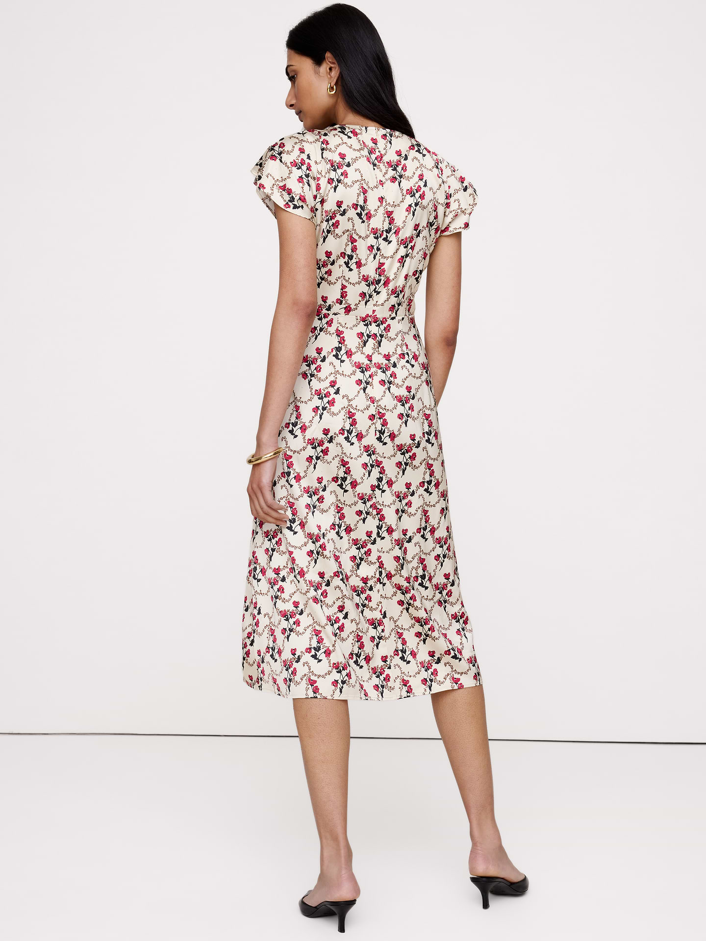 Image number 3 showing, Stretch-Satin Flutter-Sleeve Midi Dress