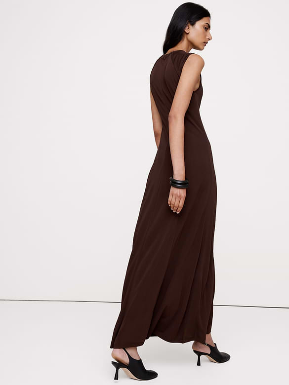 Robe longue à panneaux en jersey mat