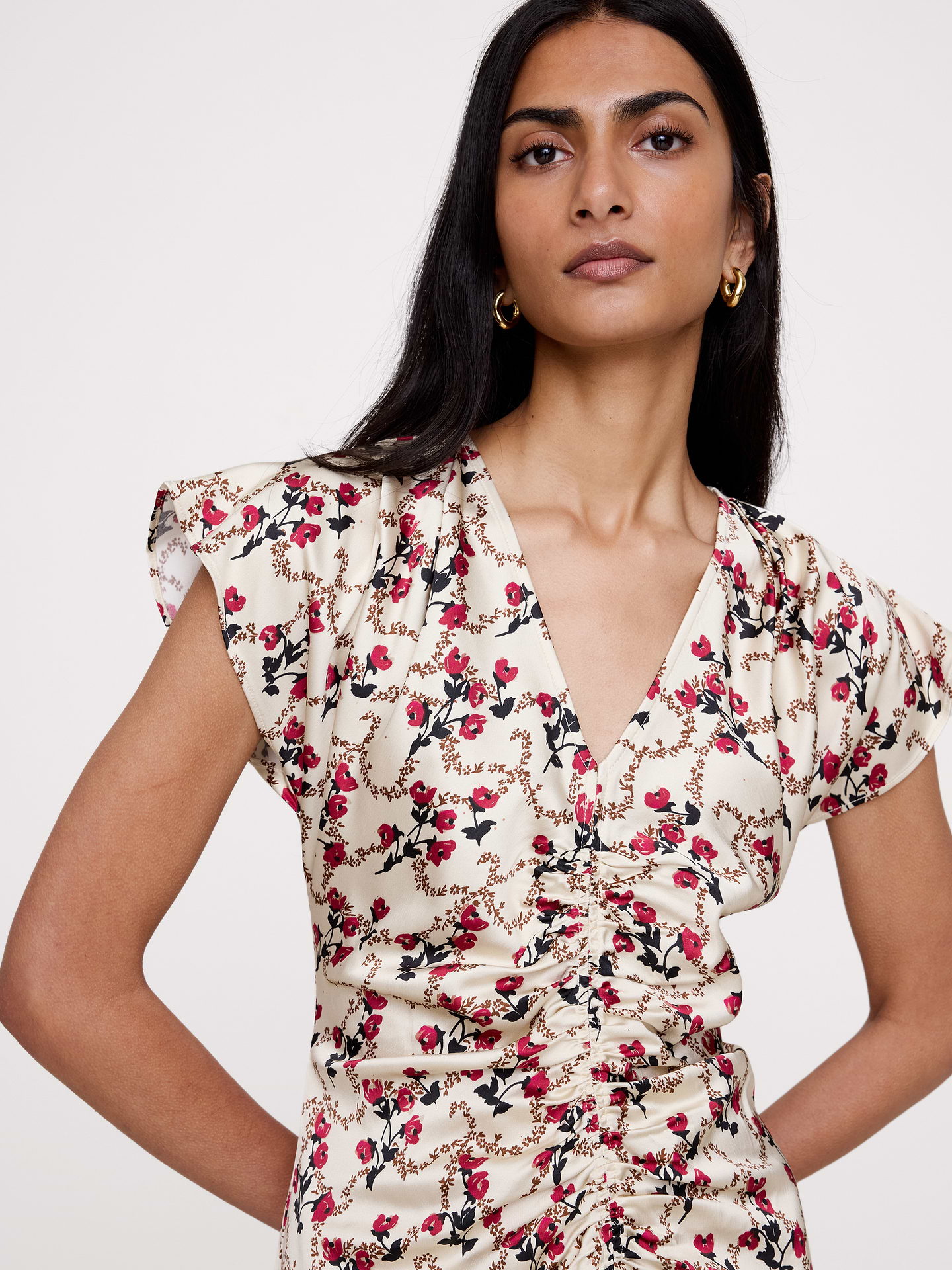Image number 4 showing, Stretch-Satin Flutter-Sleeve Midi Dress