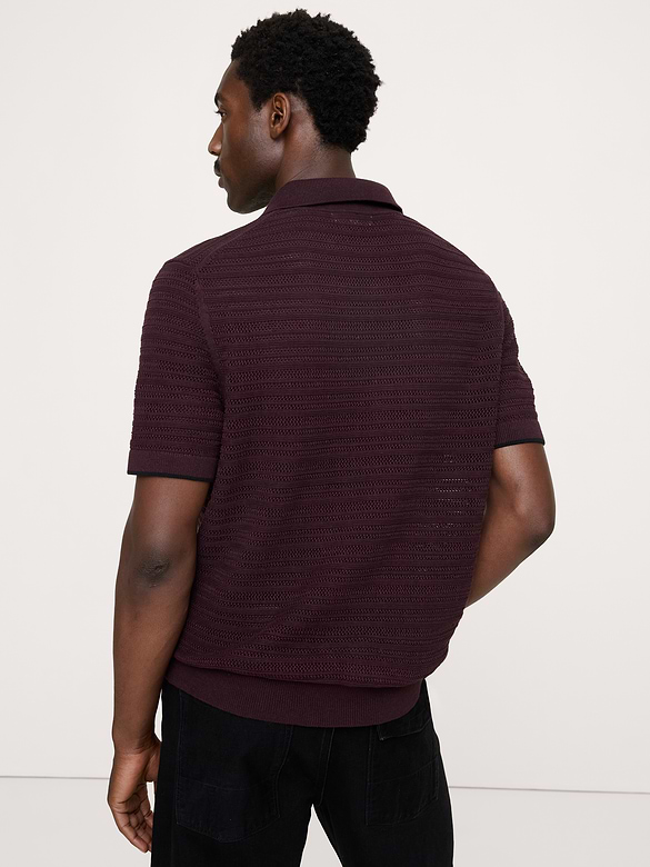 Polo à glissière à maille de coton et lin
