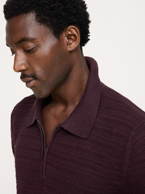 Polo à glissière à maille de coton et lin
