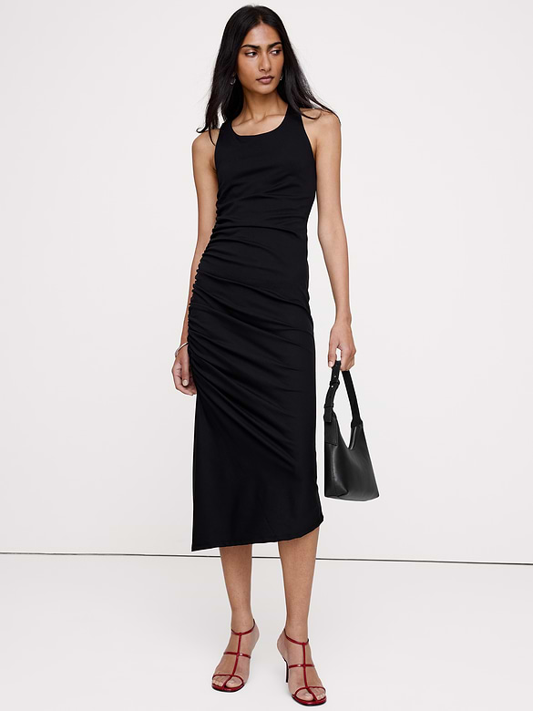 Robe mi-longue en jersey froncé