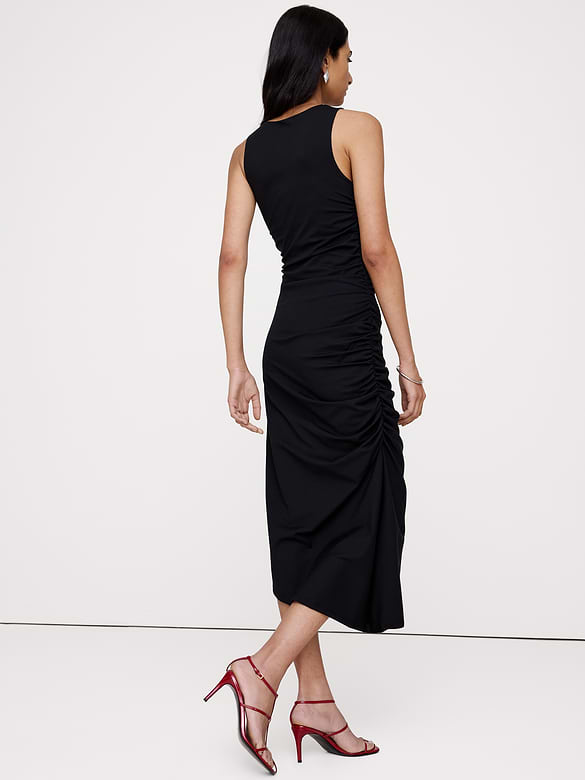Robe mi-longue en jersey froncé