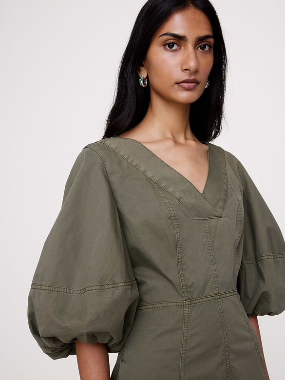 Robe mi-longue coupe baril en sergé de coton