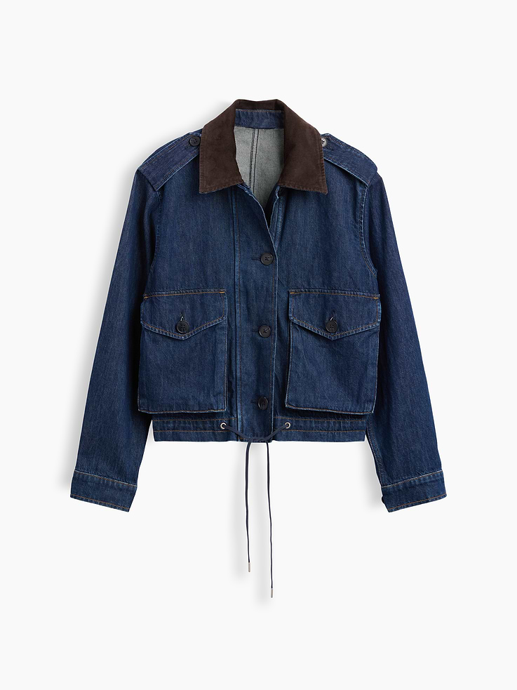 Image number 5 showing, Corduroy-Collar Relaxed Denim Jacket